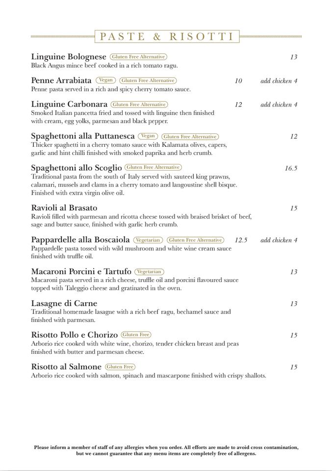Menu at Romazzino restaurant, Nantwich