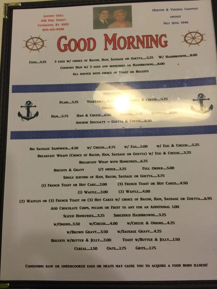Menu at Anchor Grill restaurant, Covington