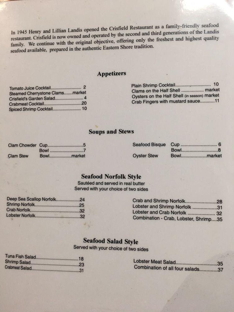 Menu at Crisfield Seafood restaurant, Silver Spring, Ave
