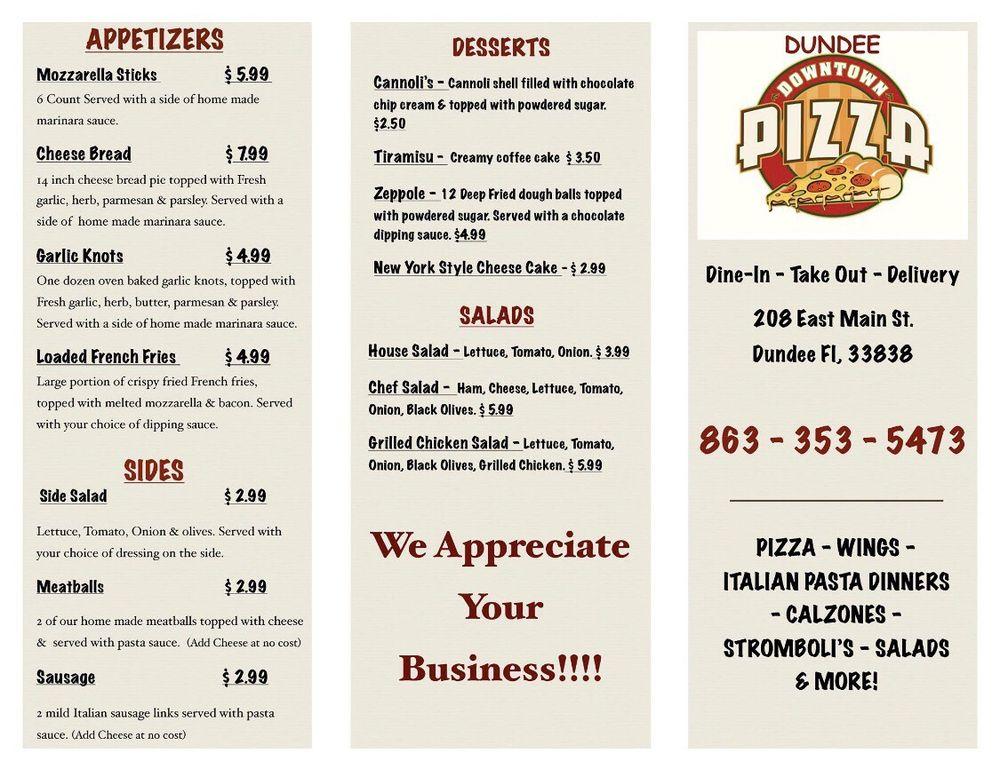 Menu at Dundee Downtown Pizza pizzeria, Dundee