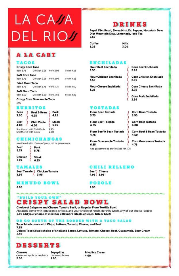 Menu at La Casa Del Rios restaurant, North Platte
