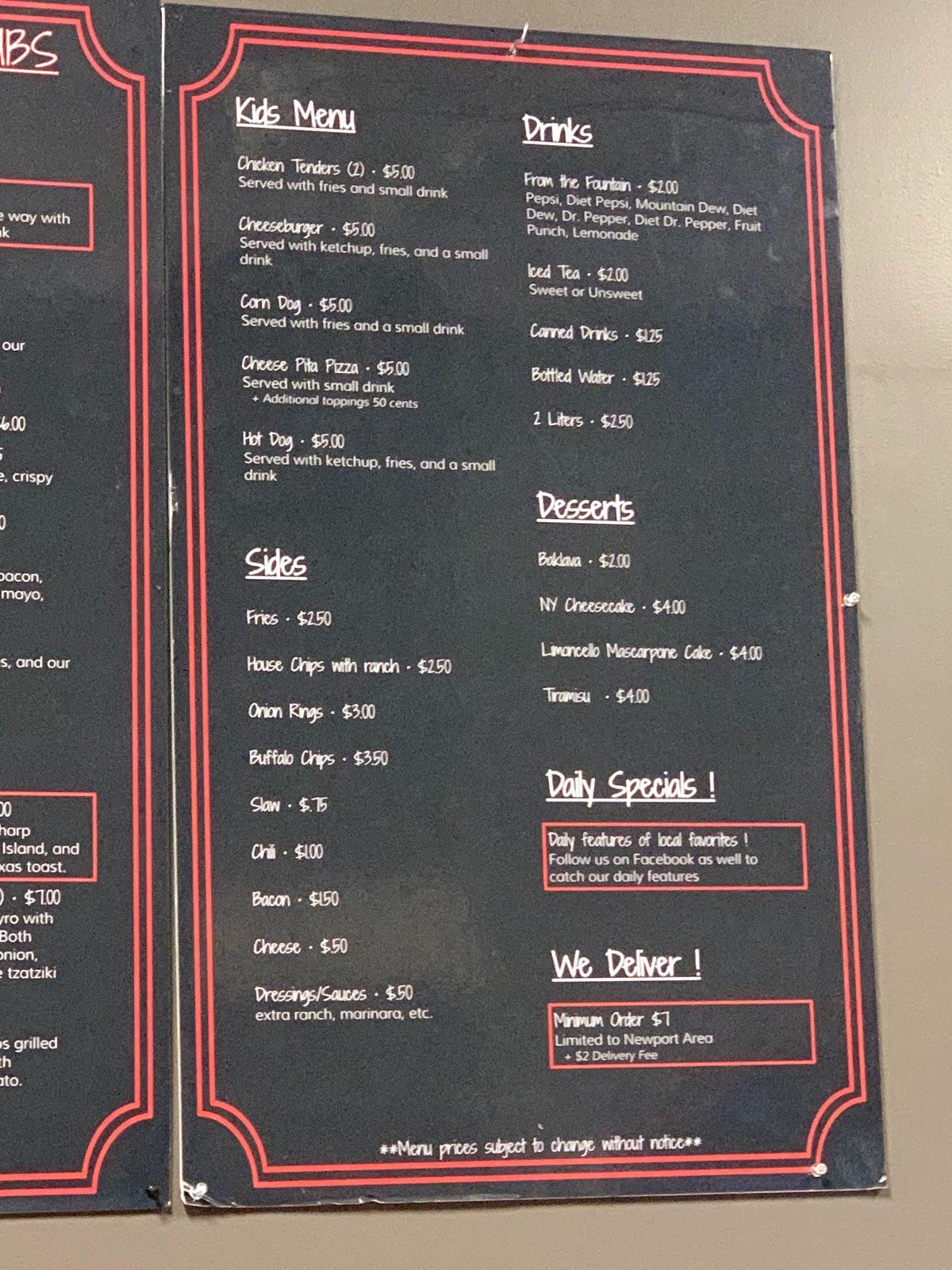 Menu at Riverside Pizza & Subs pizzeria, Newport