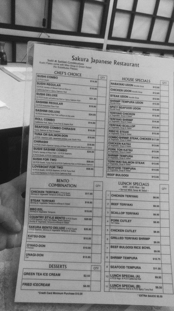 Menu at Sakura Restaurant, Fayetteville, Cliffdale Rd 1109