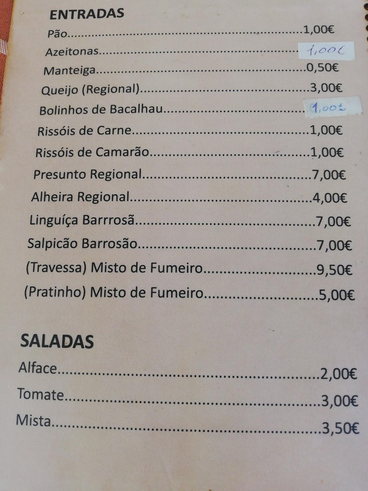 Menu em Taska Quim Barbeiro, Vidago, Largo Mercado 29