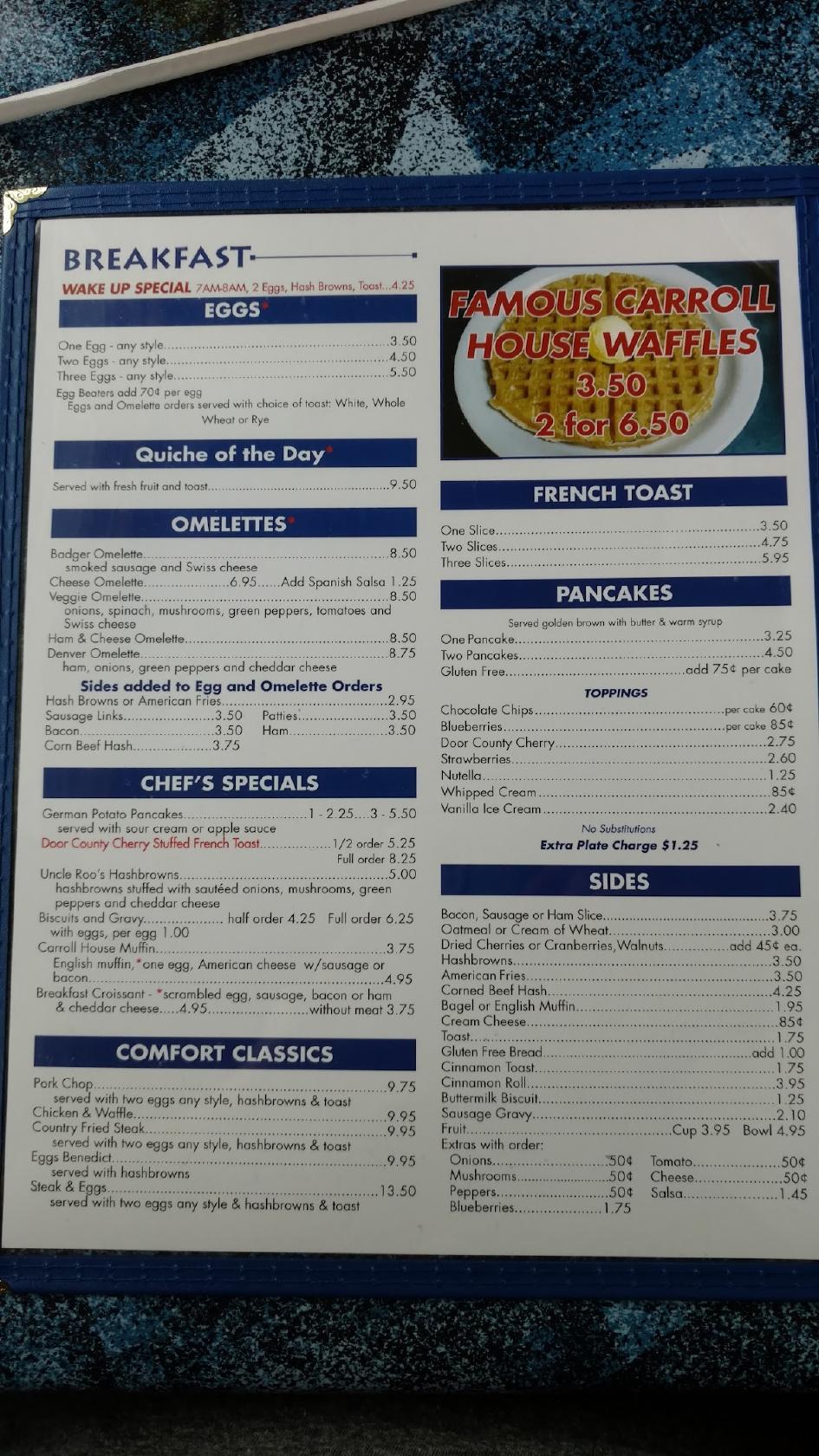 Menu at Carroll House Restaurant, Sister Bay
