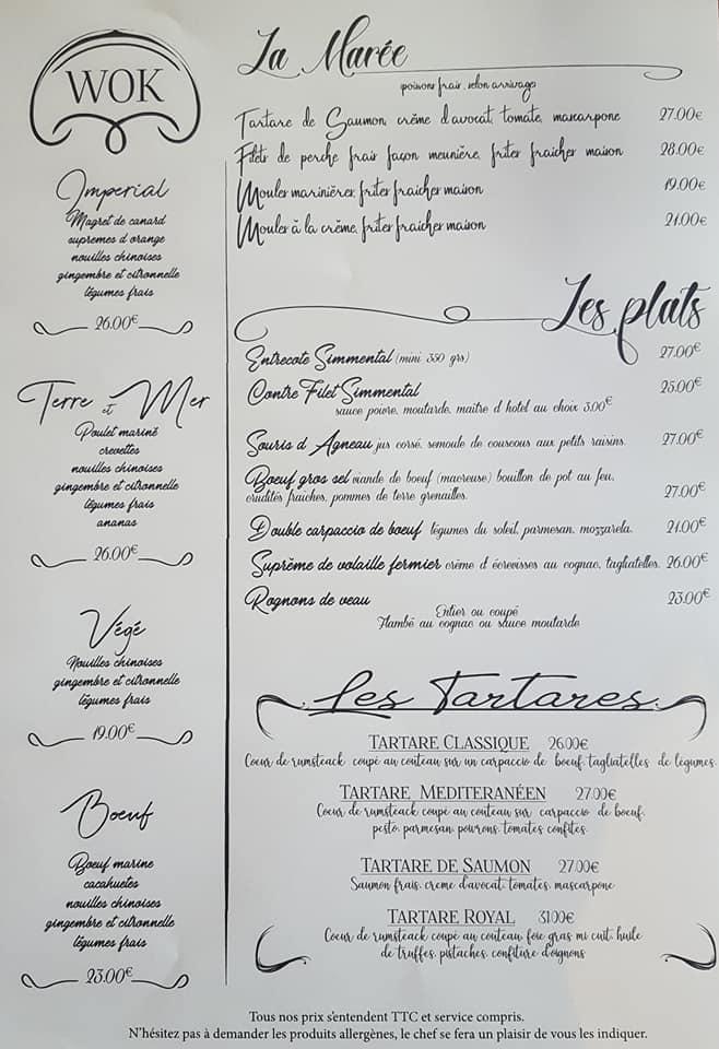 Menu au Caserne Sarde restaurant, VillelaGrand