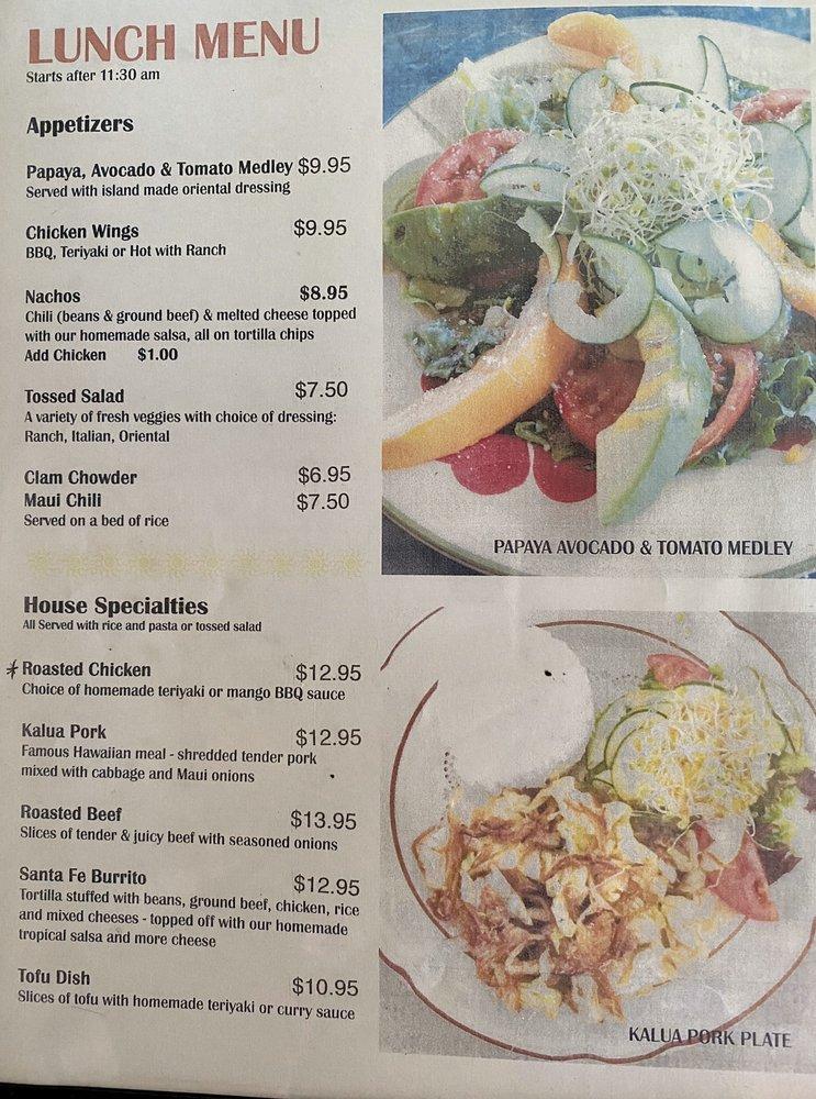 Menu at Sunrise Cafe, Lahaina