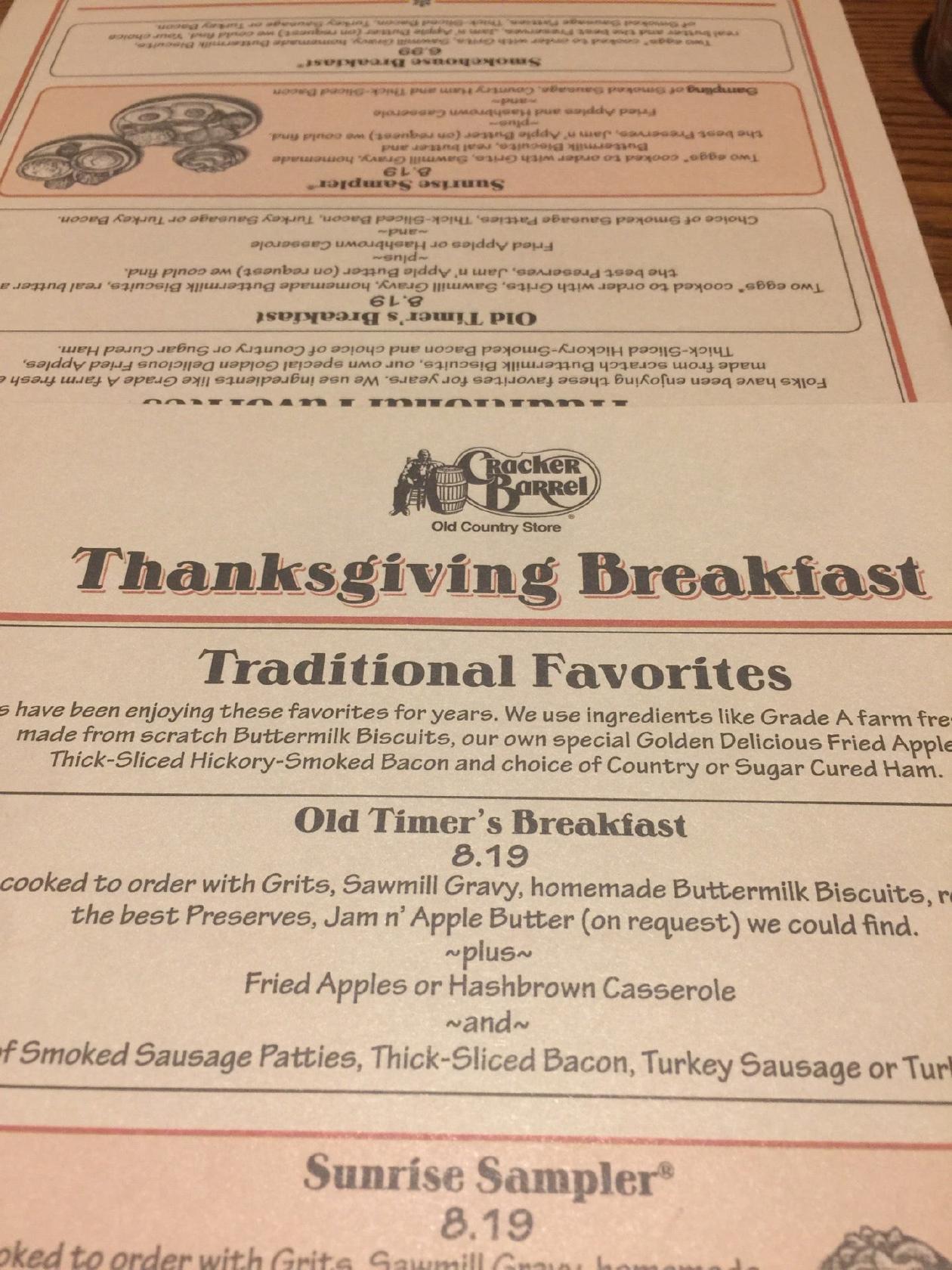 Menu at Cracker Barrel Old Country Store, Christiansburg