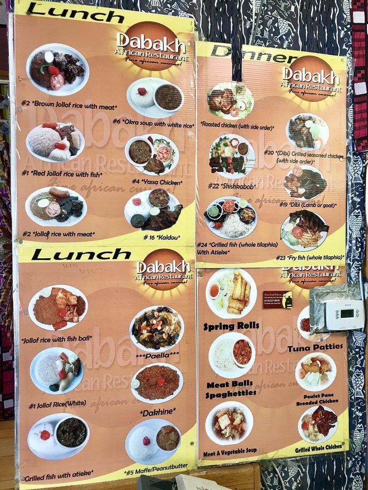 Menu at Dabakh Restaurant Senegalese cuisine, Columbus, Morse Rd