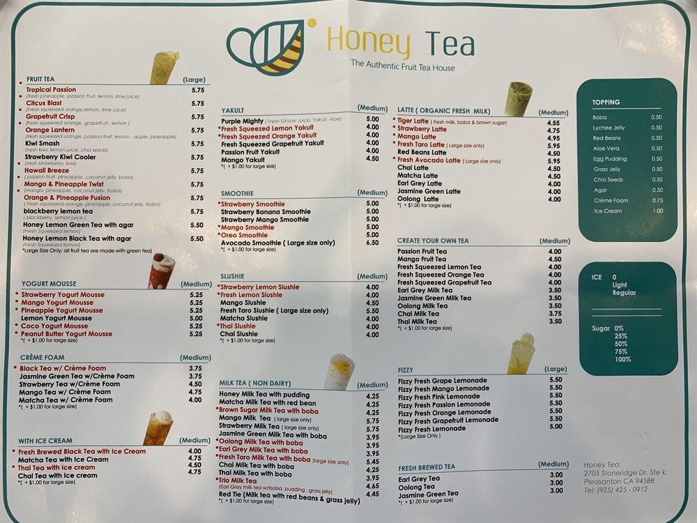 Menu At Honey Tea Pub And Bar Pleasanton 