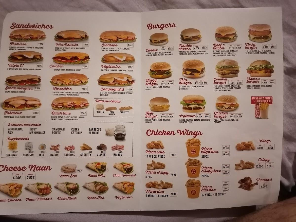 Menu at Quicktime restaurant, L'Aigle