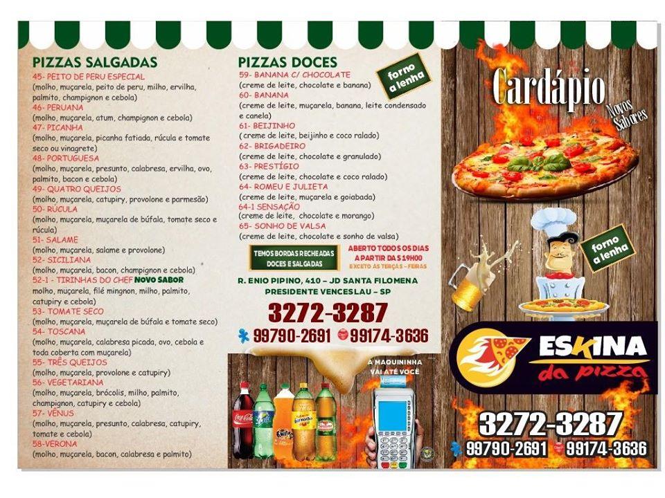 Menu at Eskina Da Pizza restaurant, Presidente Venceslau