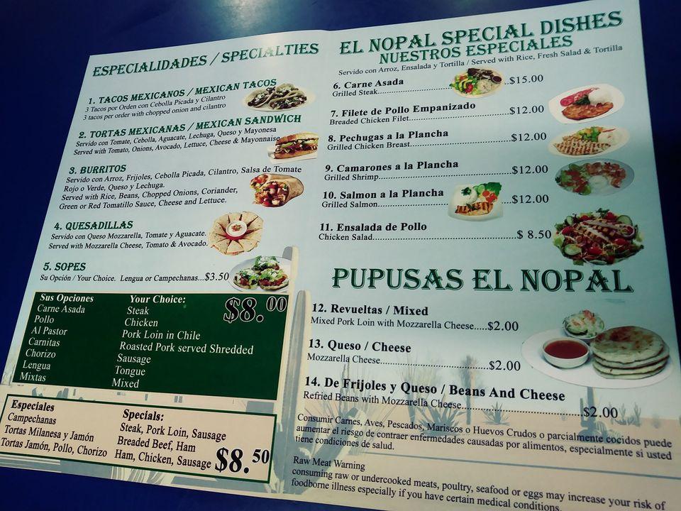 Carta del restaurante El Nopal Deli, Brentwood, 328 Washington Ave