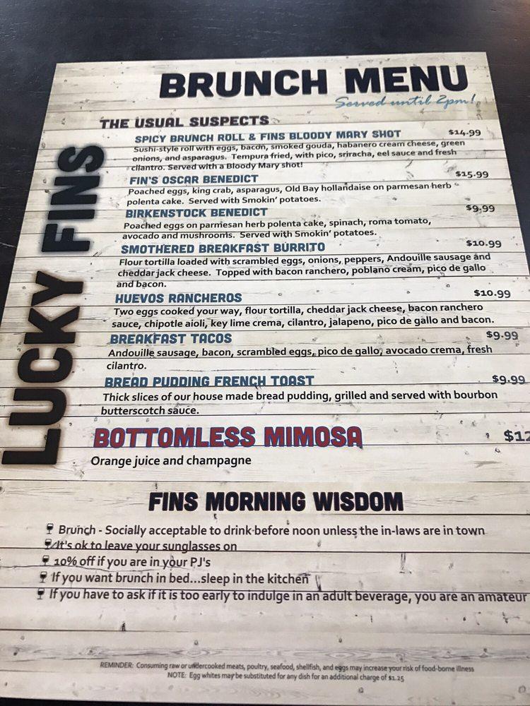 Menu at Lucky Fins Meridian restaurant, Meridian, N Eagle Rd