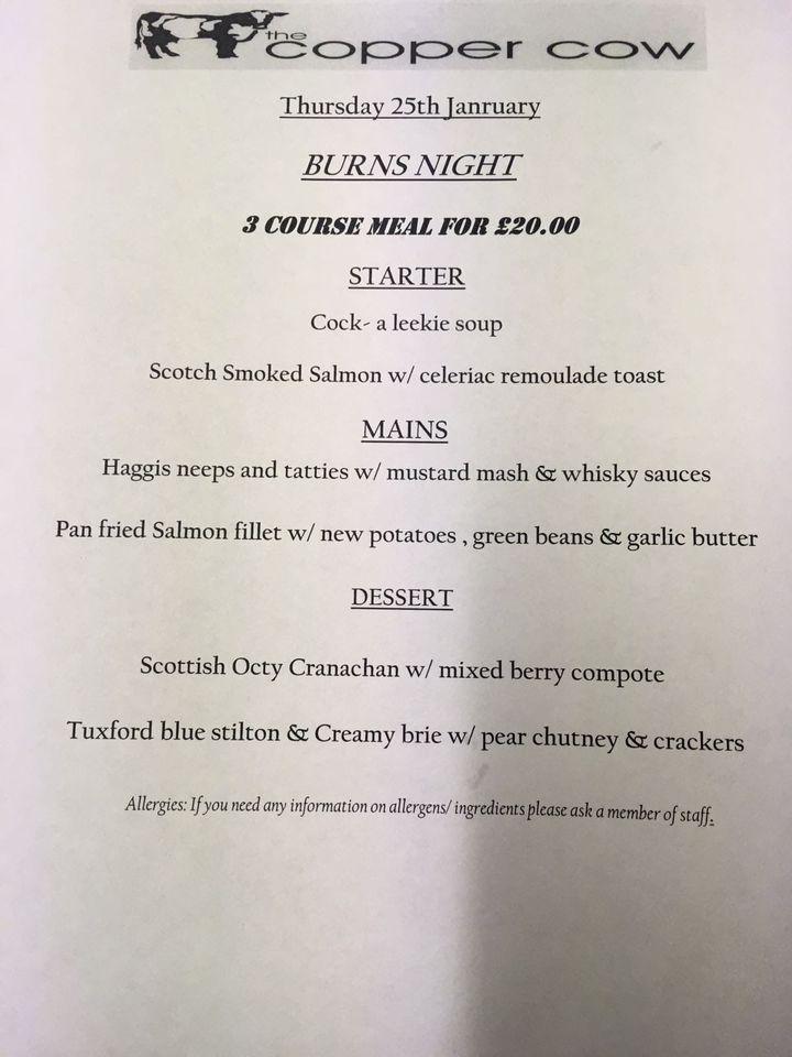 Menu at The Copper Cow pub & bar, London, 2 Fauconberg Rd