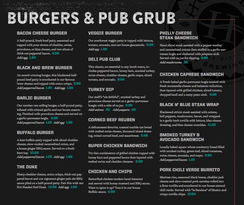 Carta del pub y bar Hopper's, Midvale