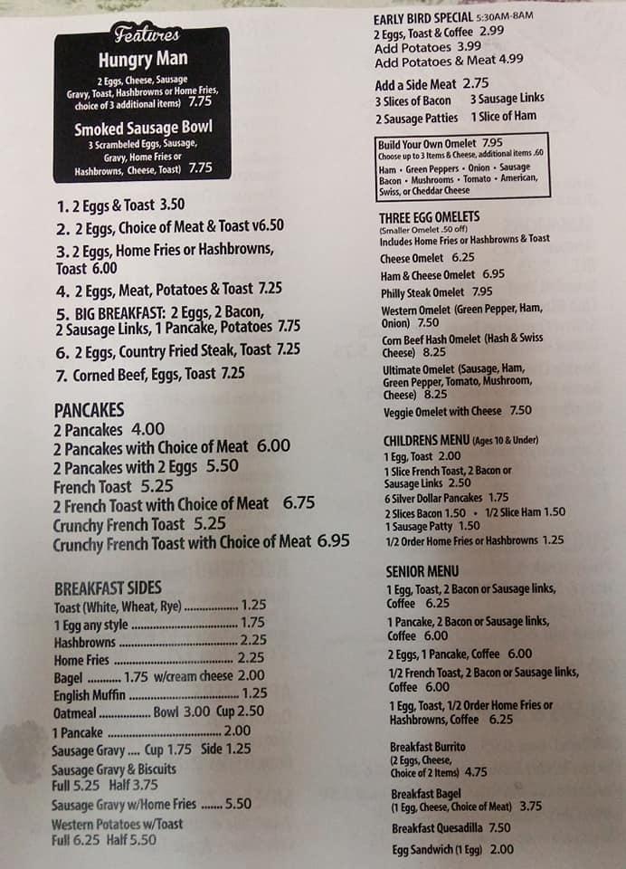 Menu at Paulette's restaurant, Tiffin