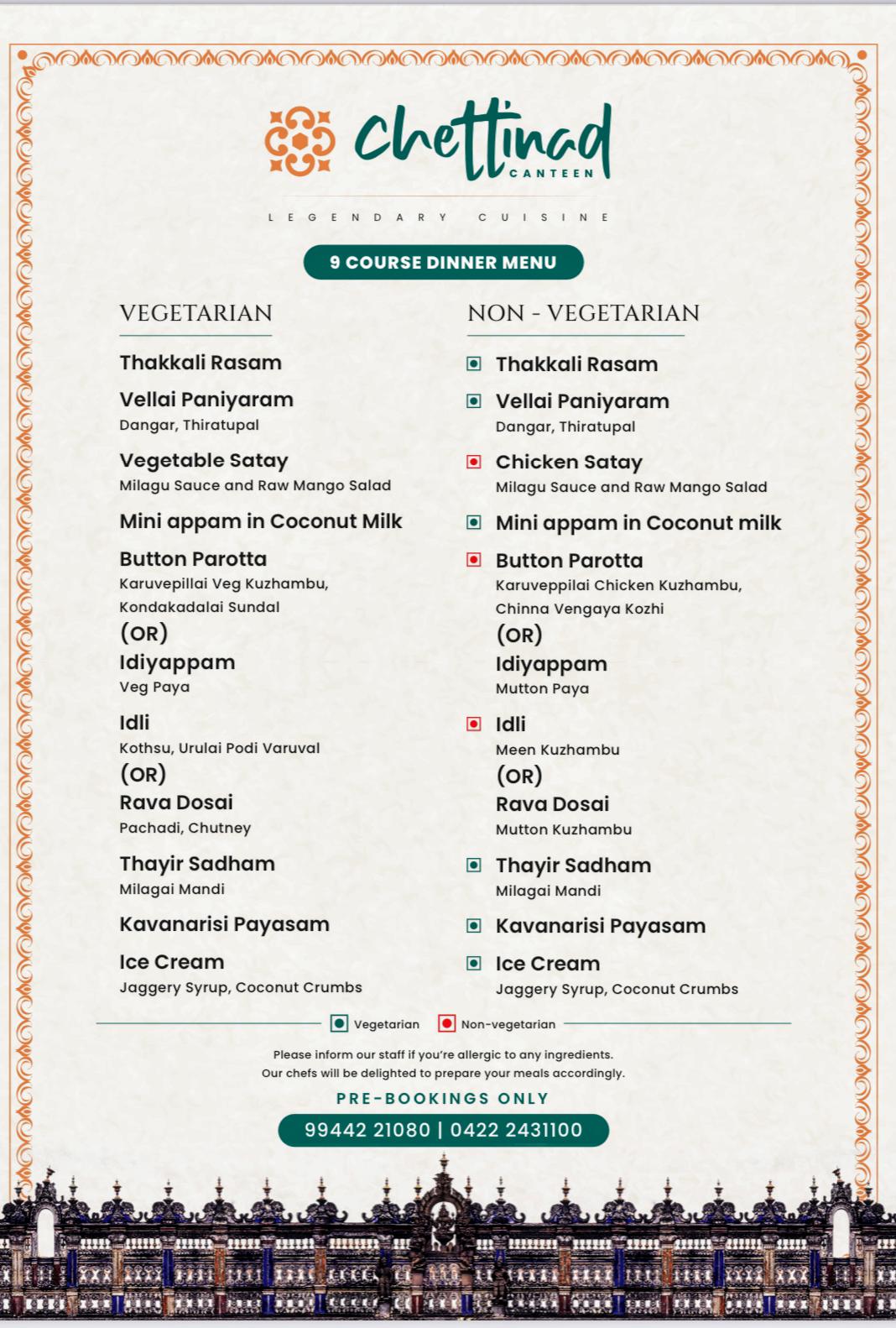 Chettinad Canteen Menu Price List