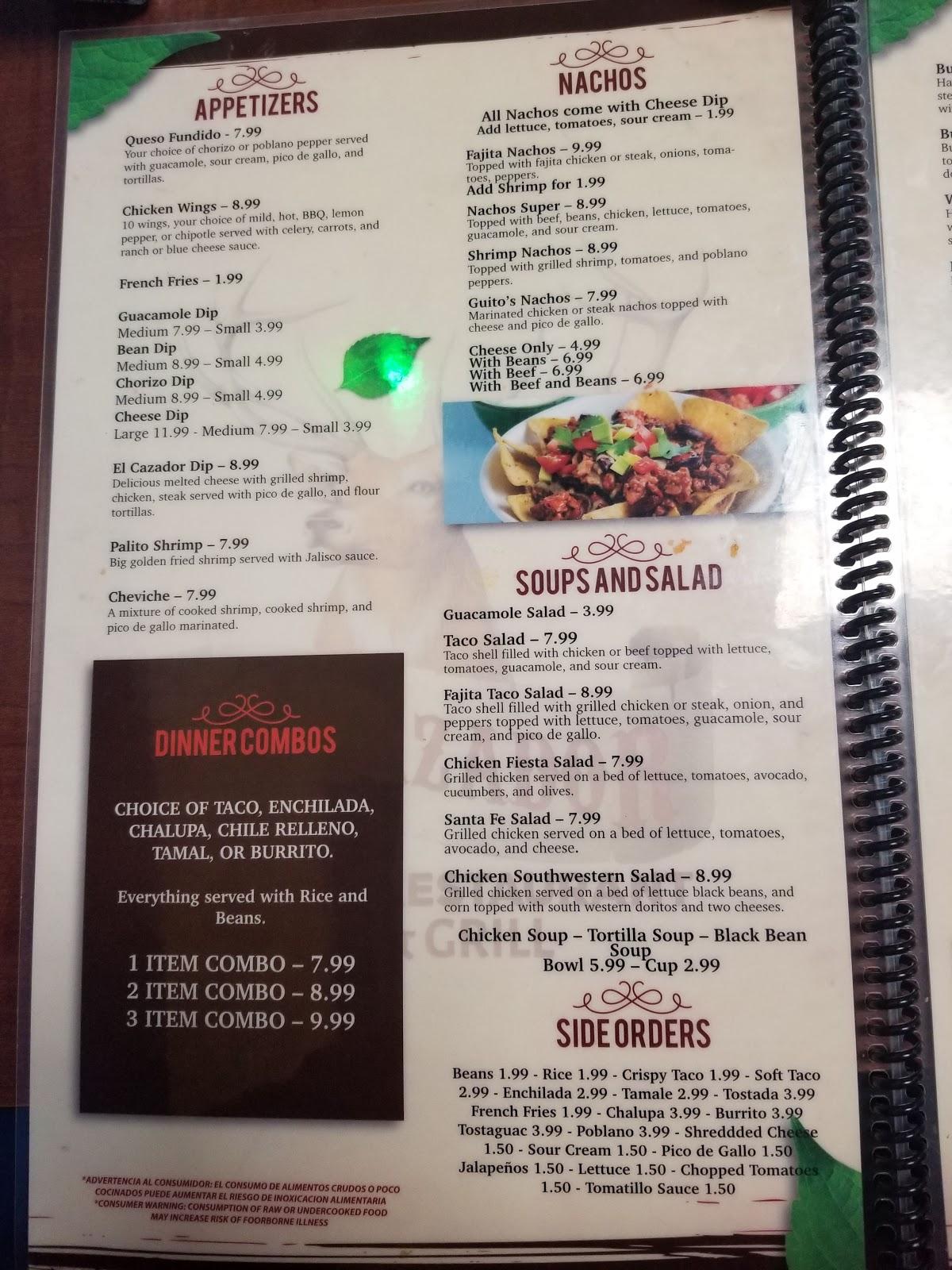 Menu at El Cazador Mexican Restaurant and Bar, Eatonton