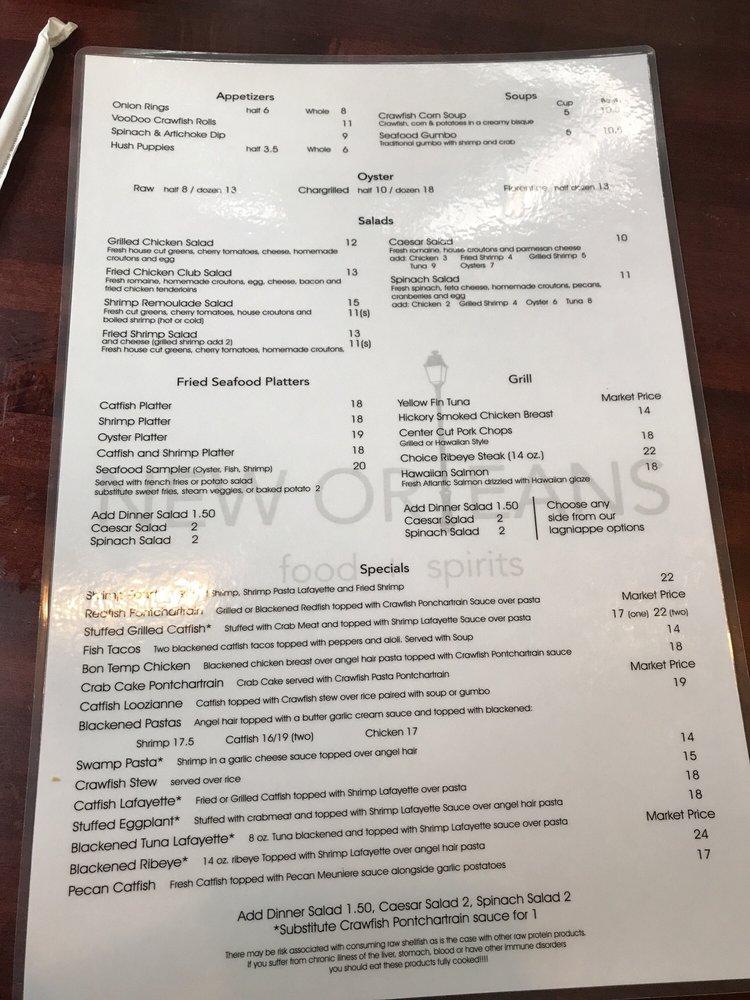 new orleans food and spirits restaurant menu