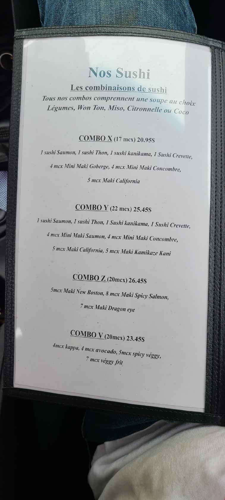 Menu au Chiyo restaurant, SalaberrydeValleyfield