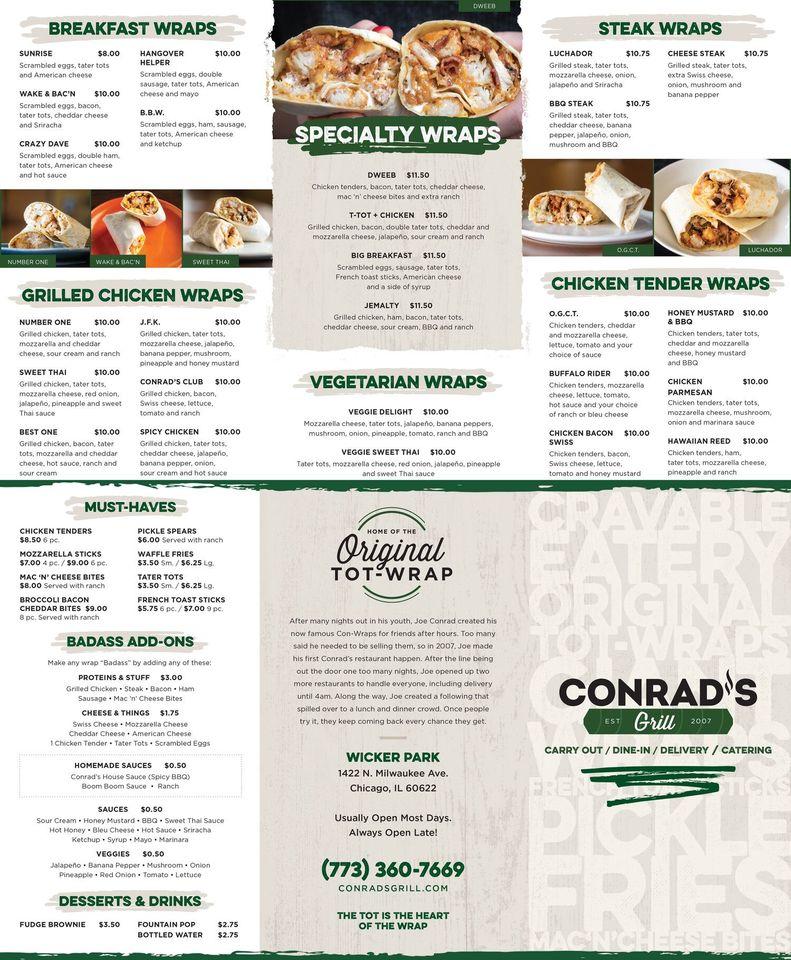 Menu at Conrad's Grill restaurant, Chicago