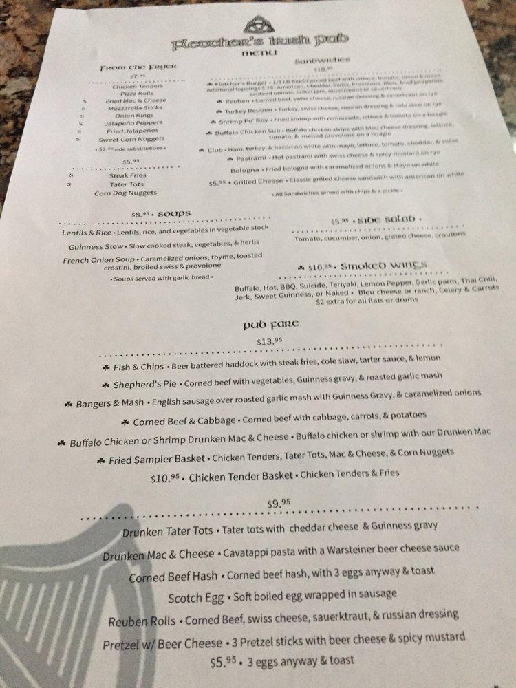 Carta de Fletchers Irish Pub, Ormond Beach