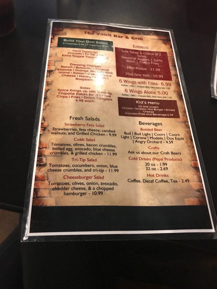 Menu at The Vault Bar & Grill, Porterville, 73 N Main St