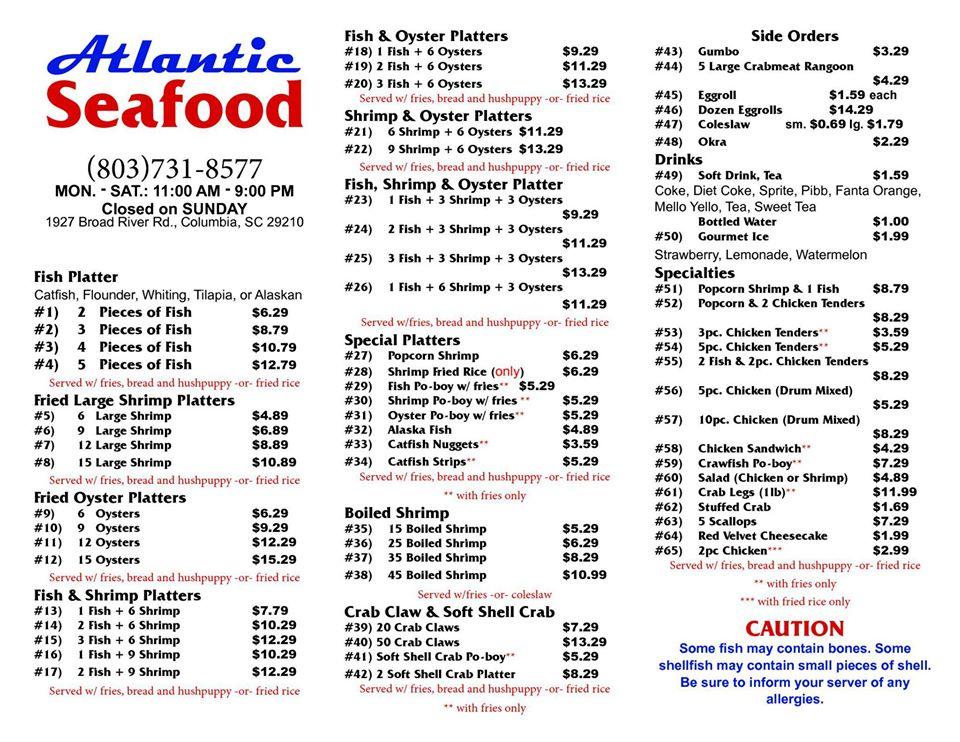 Menu At Atlantic Seafood Restaurant Columbia Decker Blvd   R12e Menu Atlantic Seafood 2021 09 