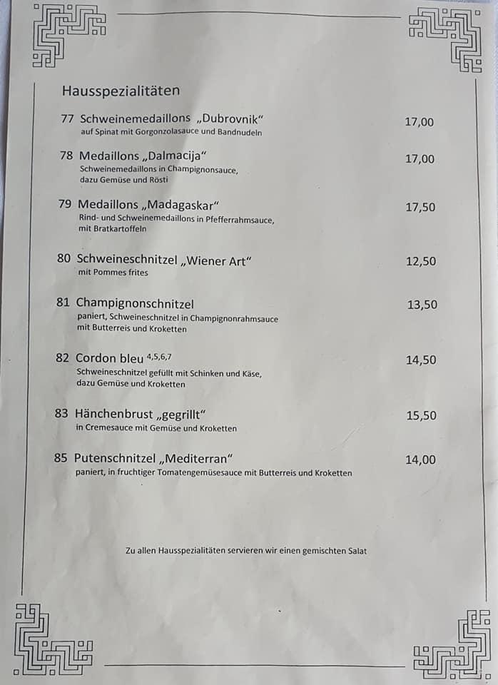 Speisekarte Von Dalmacija Grill Restaurant K Nigswinter