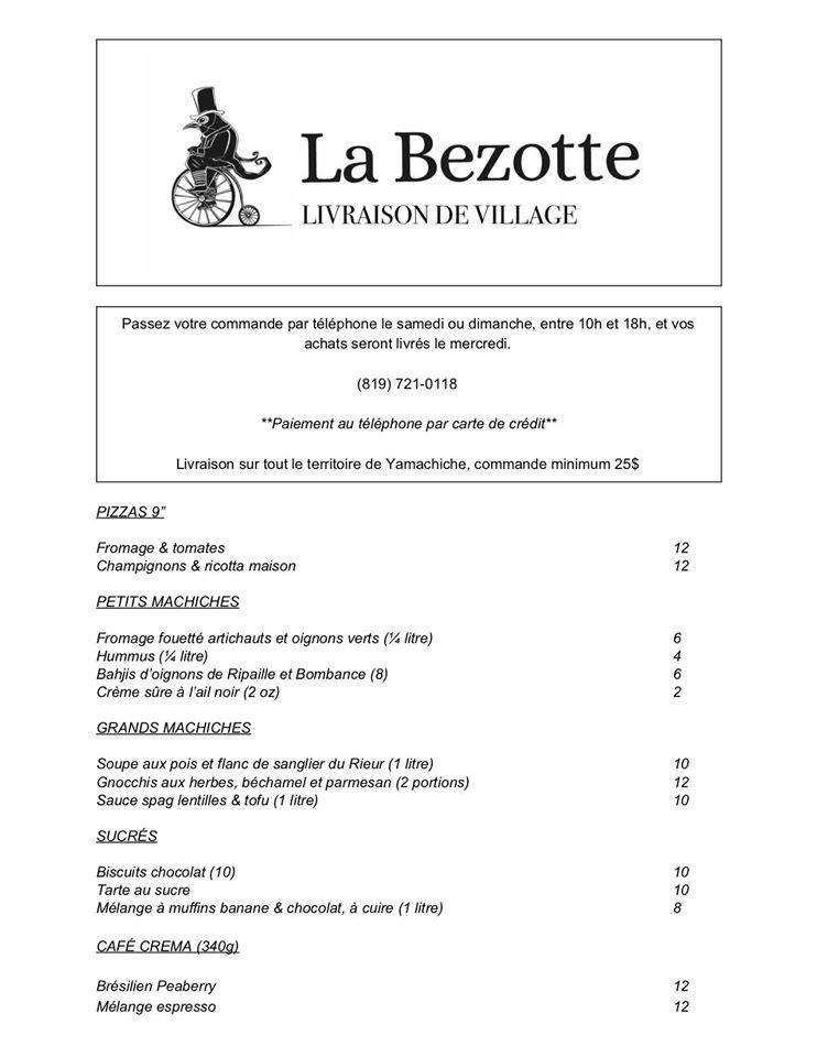 Menu at Café La Bezotte, Yamachiche