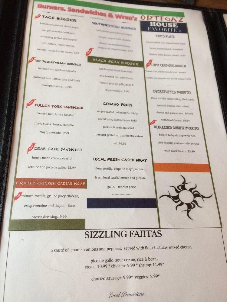 Menu at Ortega'z Southwestern Grill and Wine Bar, Manteo