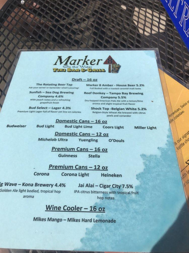 Menu at Marker 8 pub & bar, Dunedin, Bayshore Blvd