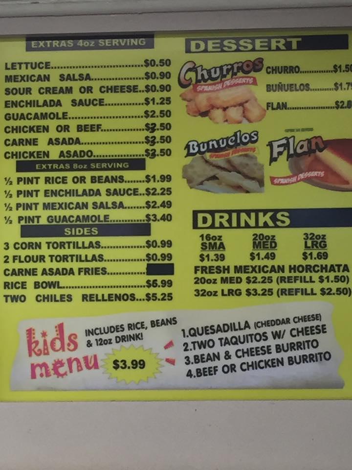 Carta del restaurante California Burrito, Des Moines