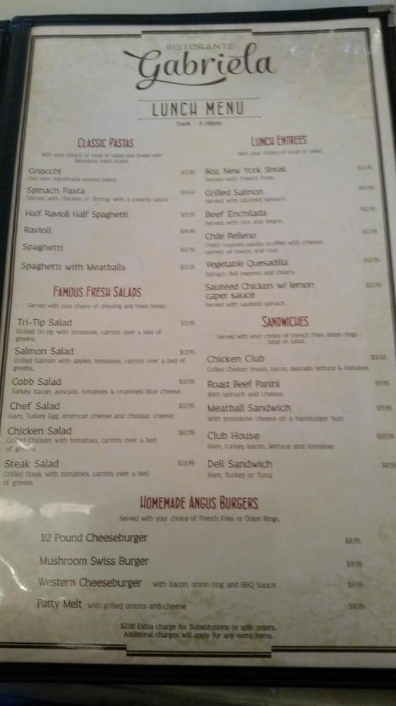 Menu at Ristorante Gabriela restaurant, Madera, N Schnoor St