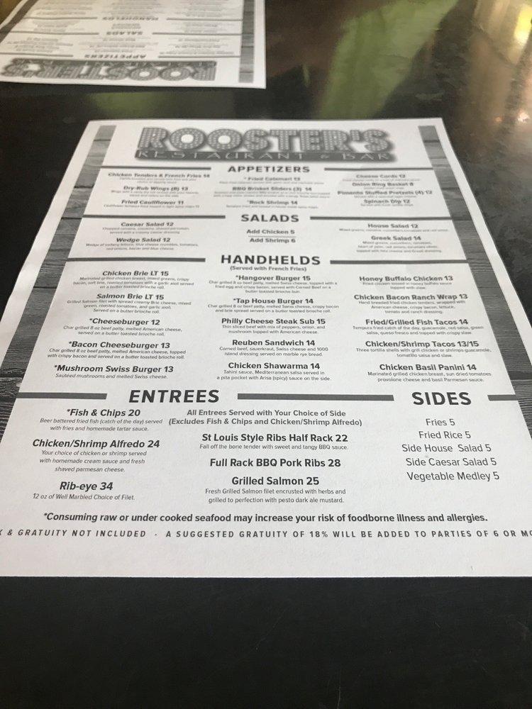Menu at Roosters Restaurant & Bar, Myrtle Beach, Celebrity Cir