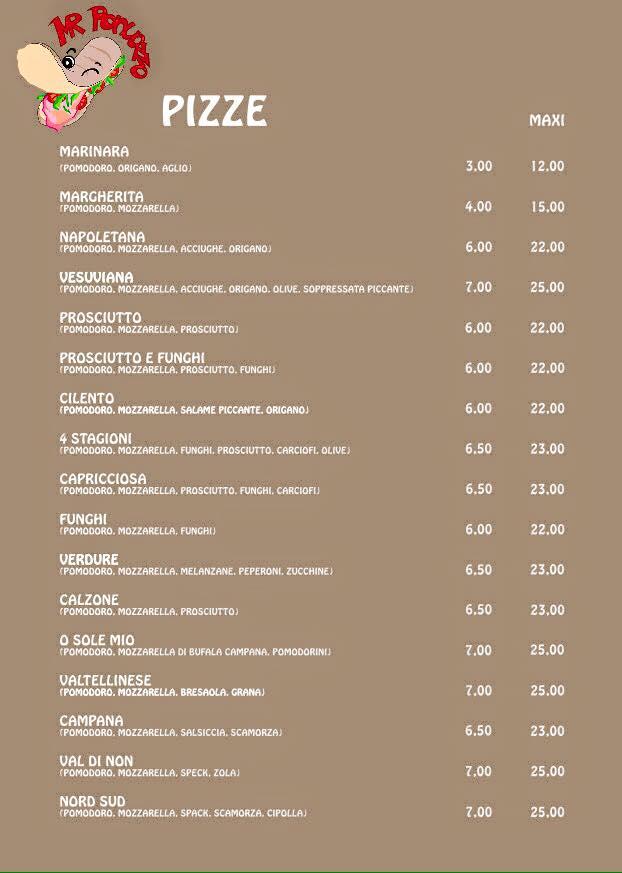 Menu di a pizzeria Mr panuozzo 