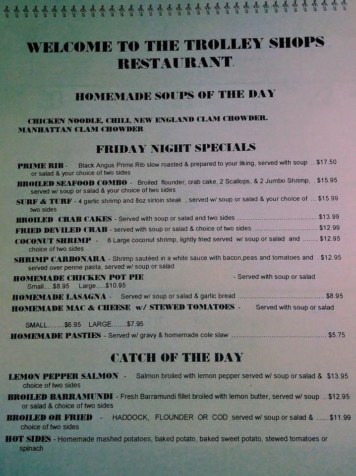 Menu at Trolley Shops Restaurant, Bangor