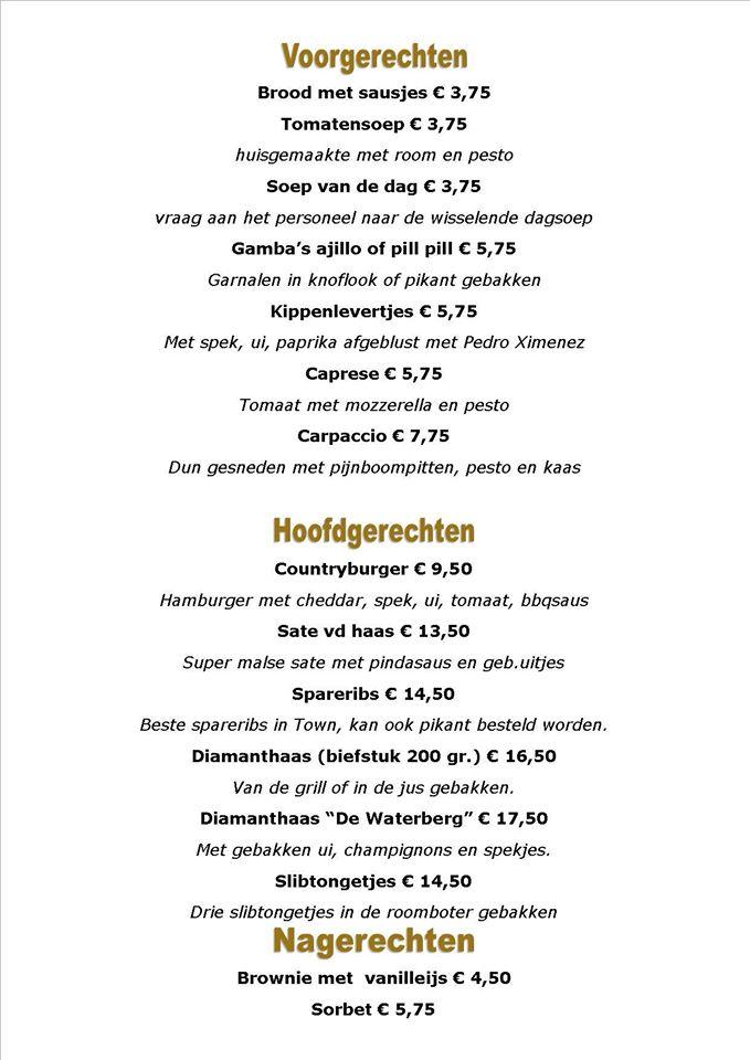 Menu at Eetcafe de Waterberg, Arnhem