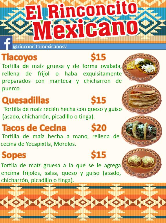 Menu at El Rinconcito Mexicano restaurant, Monterrey, Cerro de las ...