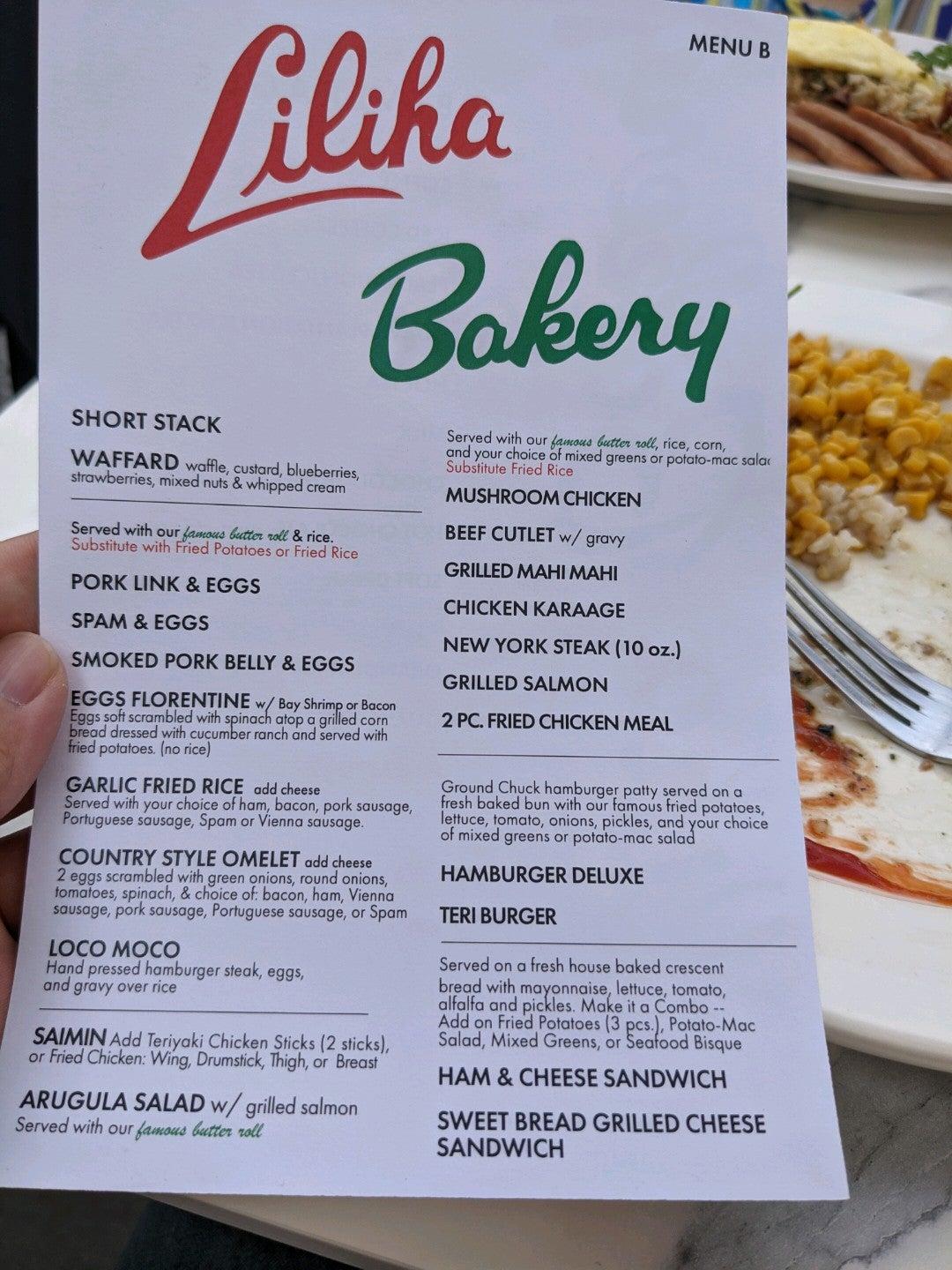 Menu at Liliha Bakery Waikiki, Honolulu