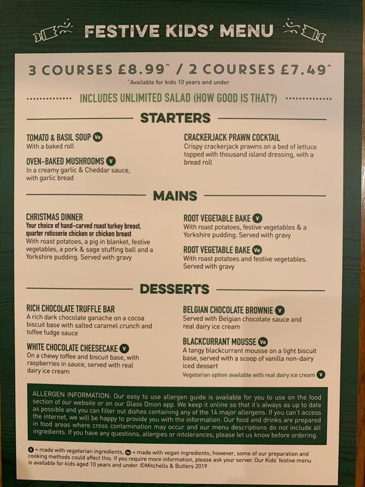 Carta del pub y bar Harvester Plough Chelmsford, Chelmsford