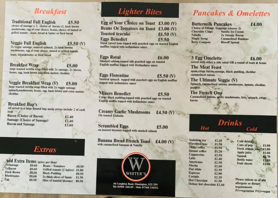 Menu at Whiter's Cafe Bistro, South Anston