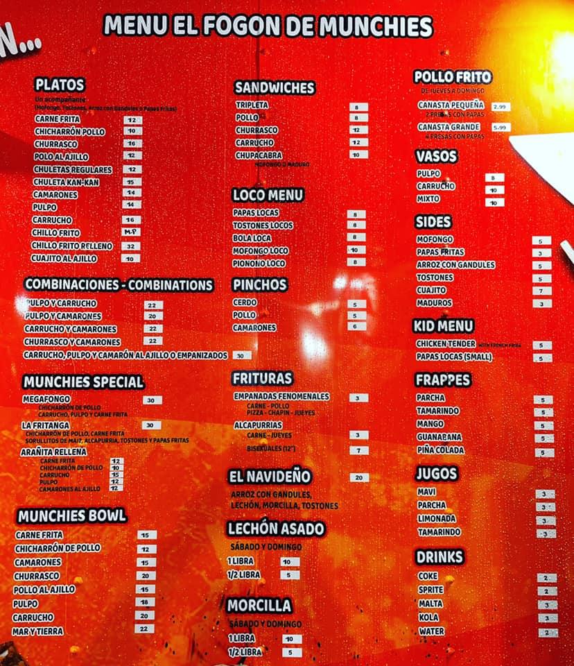 Menu at El Fogon de Munchies Boricua restaurant, Kissimmee