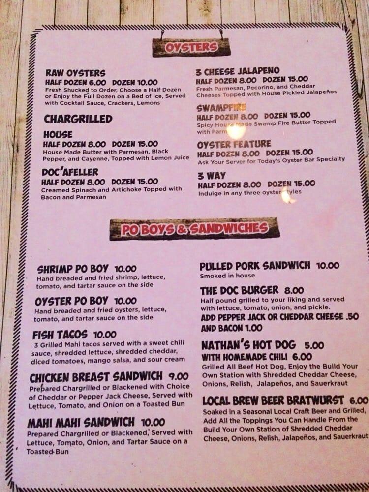 Menu at Doc's Oyster Bar, Valparaiso