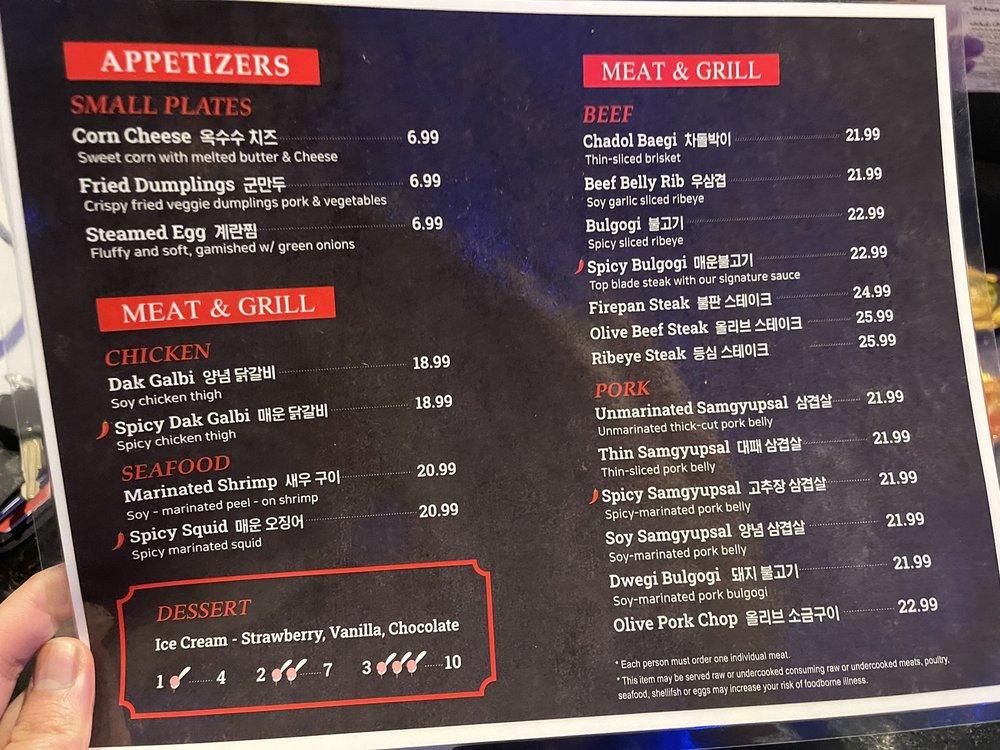 Menu at Firepan Korean BBQ and Bar, Woodbridge