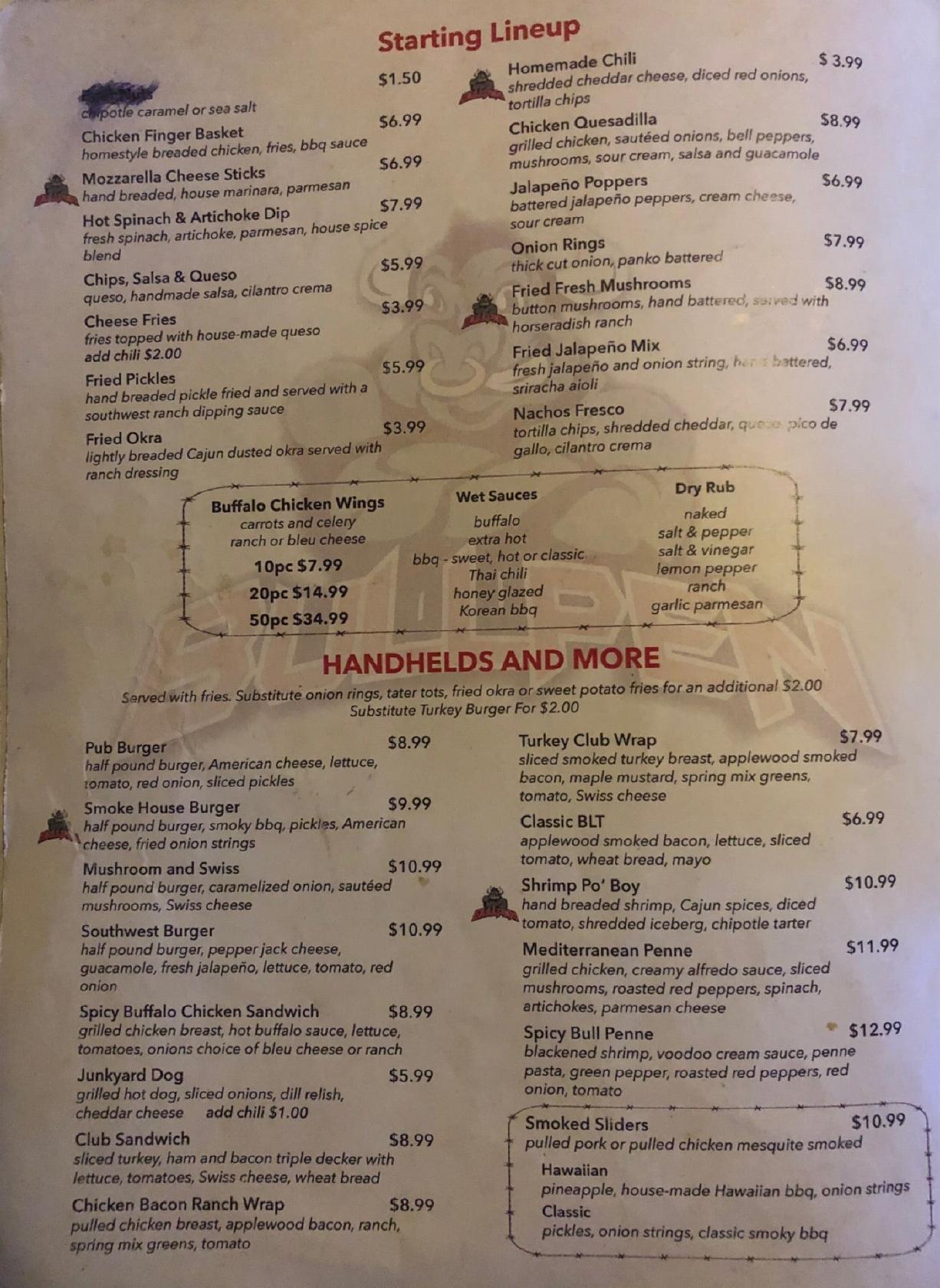 Menu at Bullpen Pizza pub & bar, Sugar Land