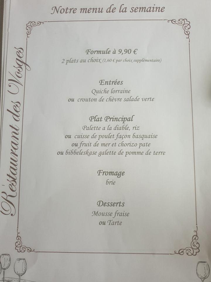 Menu at Restaurant des Vosges, Obernai