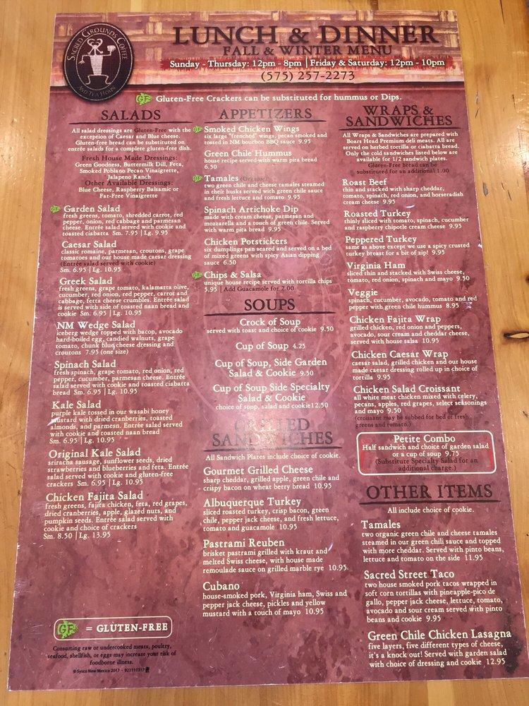 Menu at Sacred Grounds Coffee & Southside Flying Pizza pub & bar ...