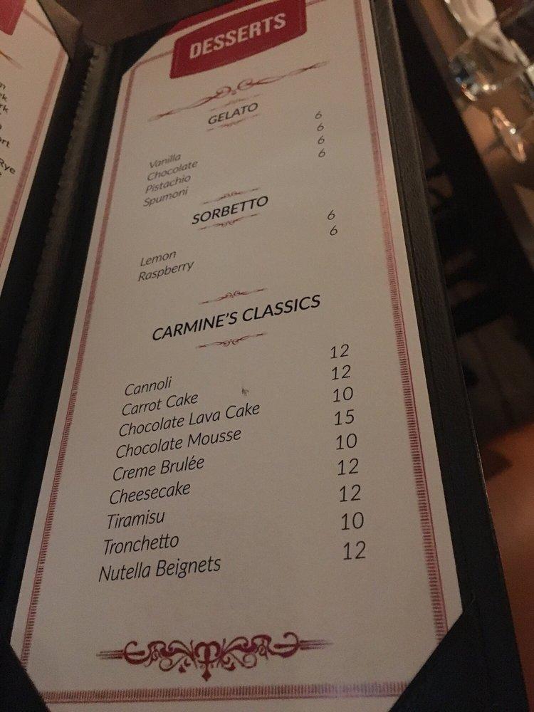 Menu at Carmine's Rosemont steakhouse, Rosemont